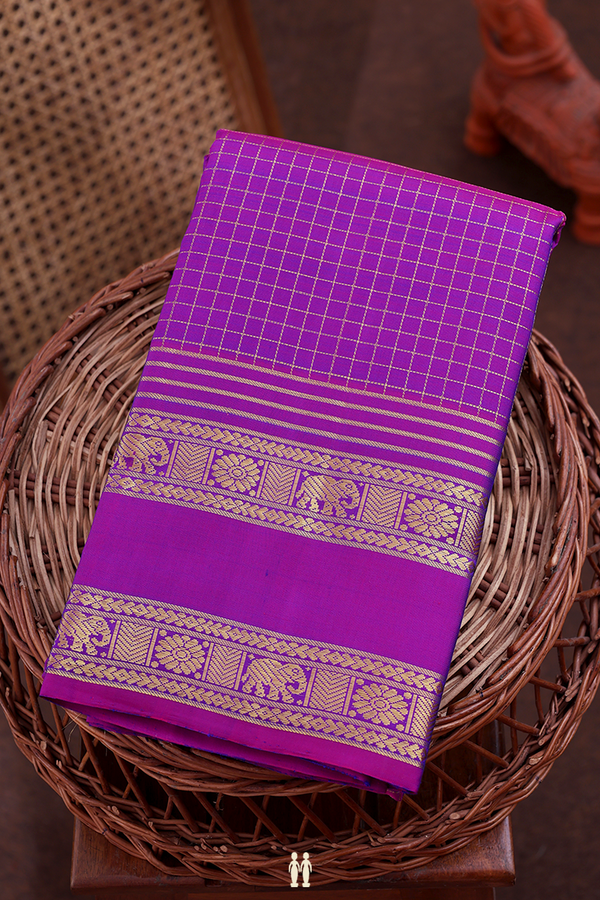 Kanchipuram Silk Saree In Purple With Checks Design