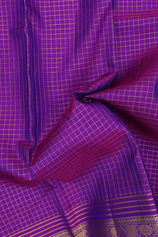 Kanchipuram Silk Saree In Purple With Checks Design