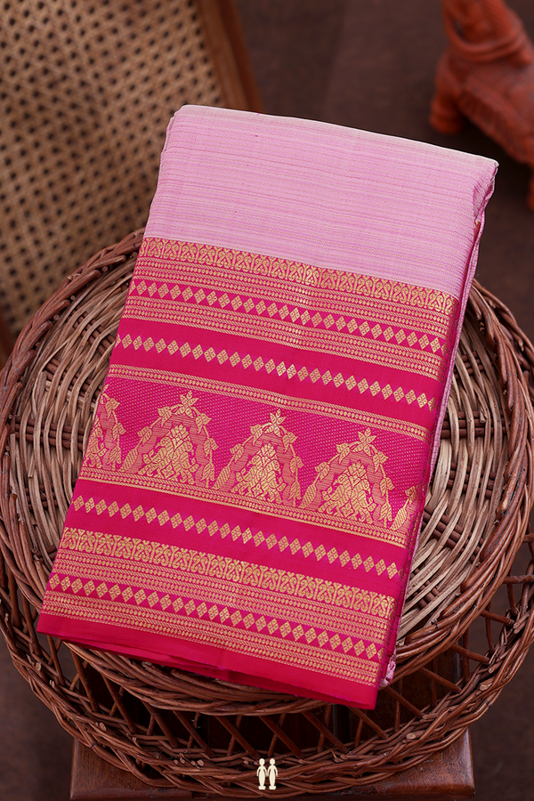 Kanchipuram Silk Saree In Pink With Stripes Design