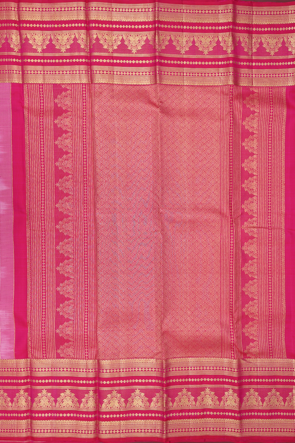 Kanchipuram Silk Saree In Pink With Stripes Design