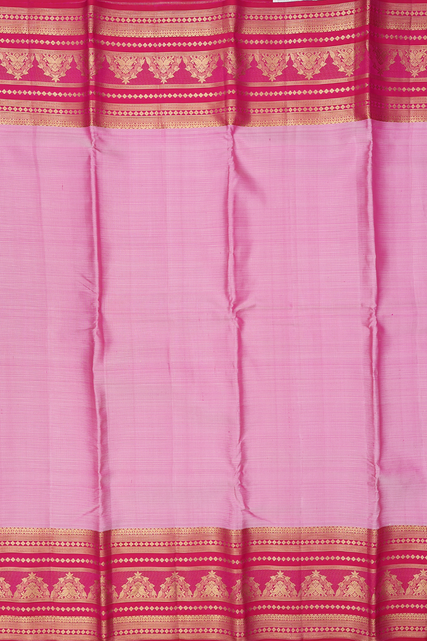 Kanchipuram Silk Saree In Pink With Stripes Design