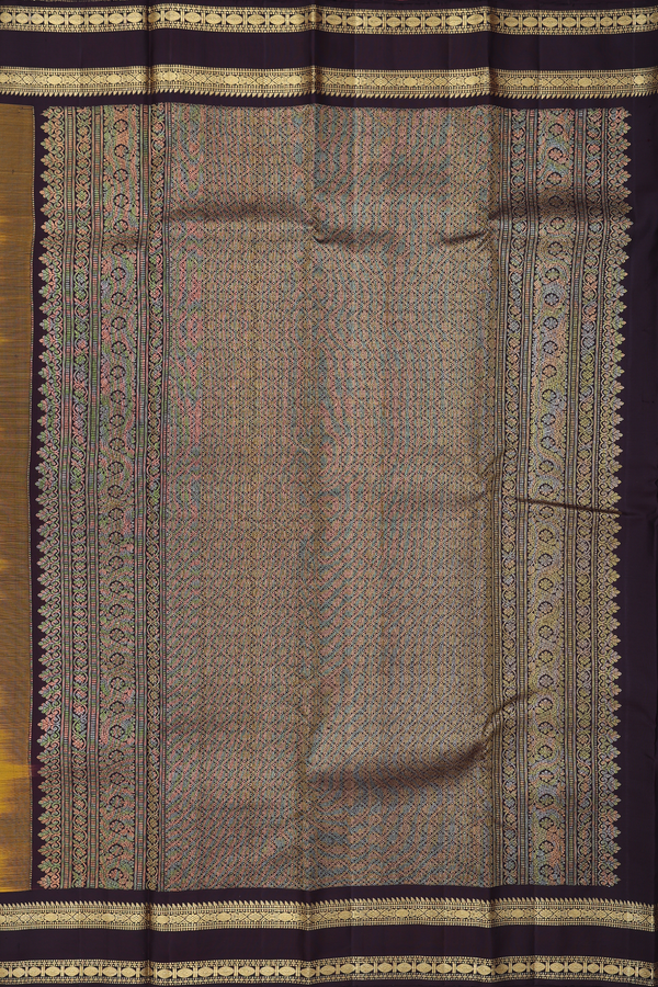 Kanchipuram Silk Saree In Golden Yellow With Stripes Design