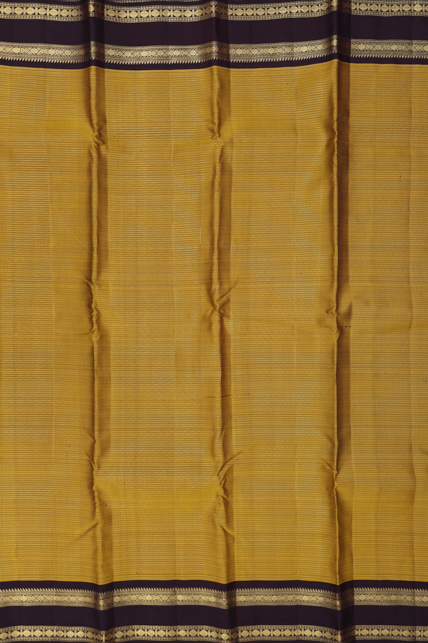 Kanchipuram Silk Saree In Golden Yellow With Stripes Design
