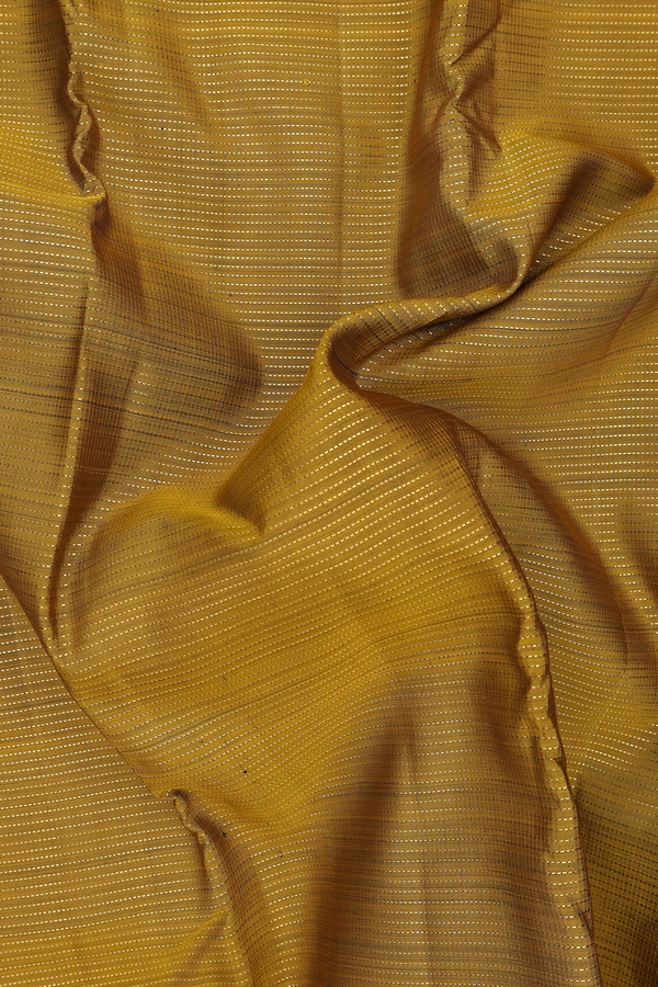 Kanchipuram Silk Saree In Golden Yellow With Stripes Design