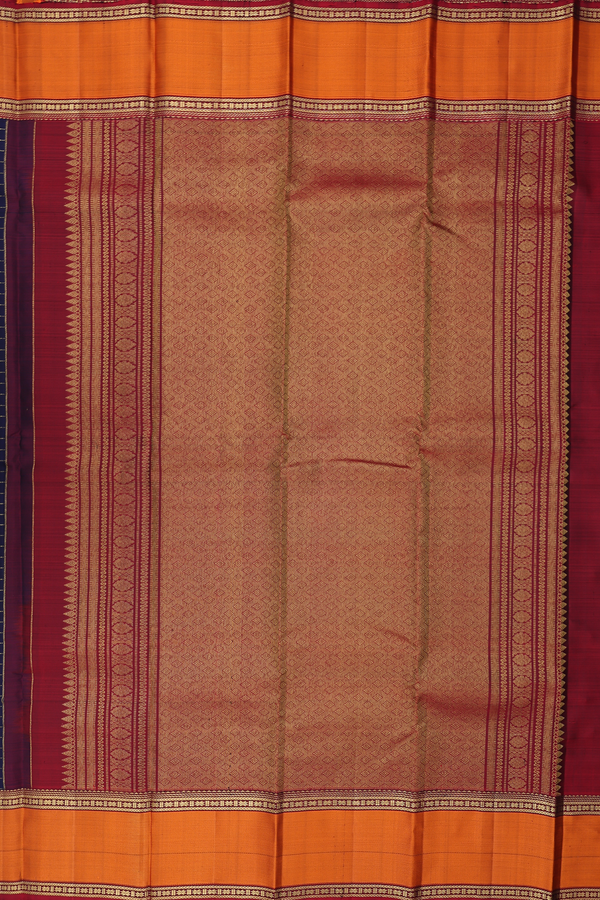 Kanchipuram Silk Saree In Navy Blue With Stripes Design