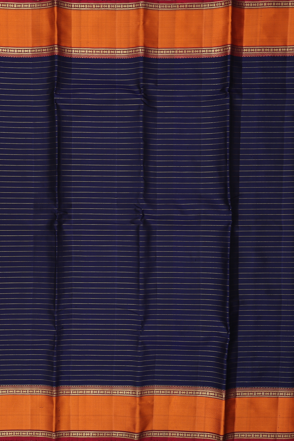 Kanchipuram Silk Saree In Navy Blue With Stripes Design