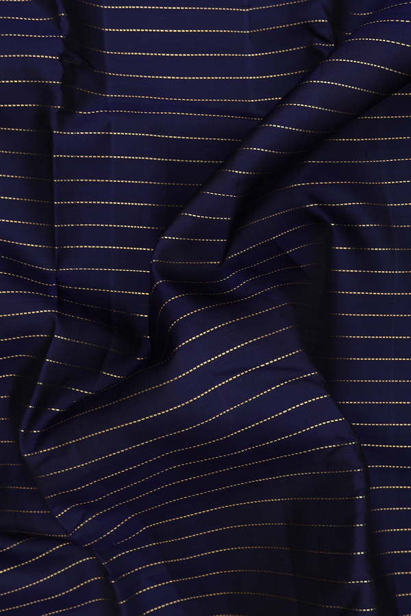Kanchipuram Silk Saree In Navy Blue With Stripes Design