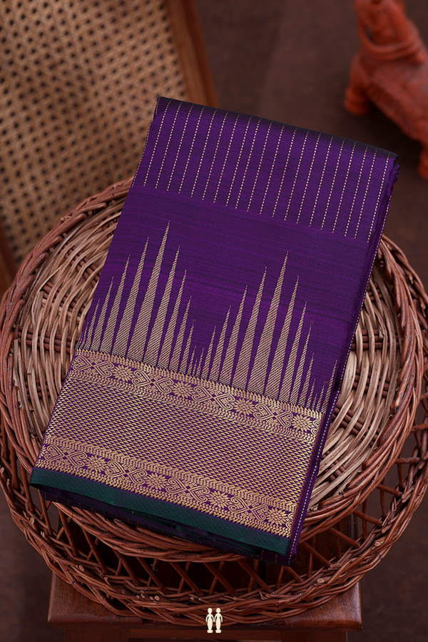 Kanchipuram Silk Saree In Royal Purple With Stripes Design