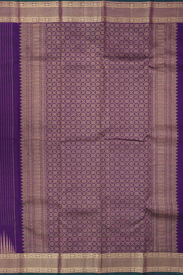 Kanchipuram Silk Saree In Royal Purple With Stripes Design