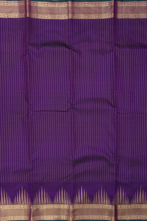 Kanchipuram Silk Saree In Royal Purple With Stripes Design
