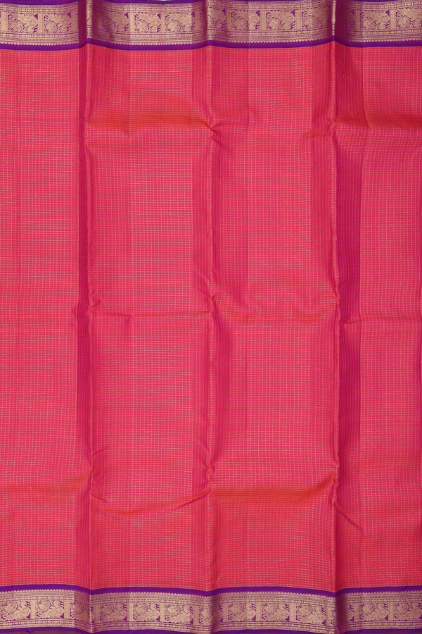 Kanchipuram Silk Saree In Pink With Checks Design