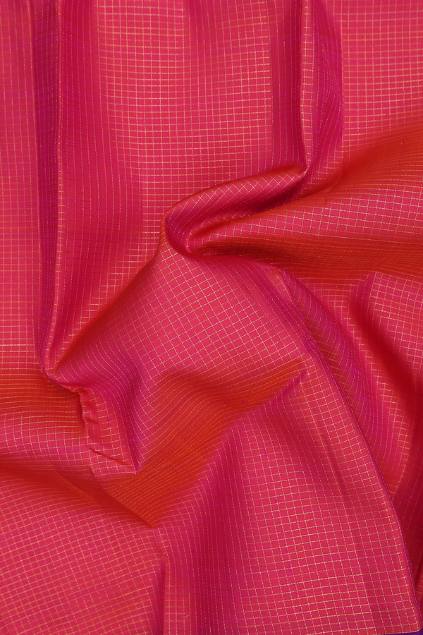 Kanchipuram Silk Saree In Pink With Checks Design