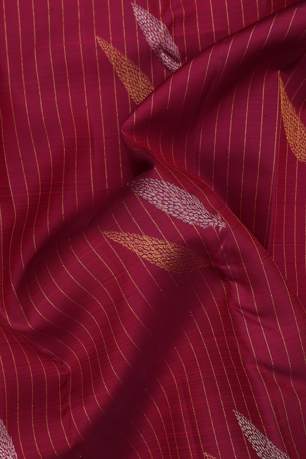 Kanchipuram Silk Saree In Burgundy Red With Stripes Design