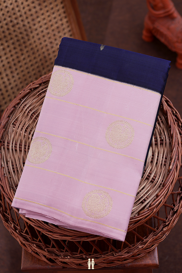 Kanchipuram Silk Saree In Navy Blue With Malli Moggu Buttas