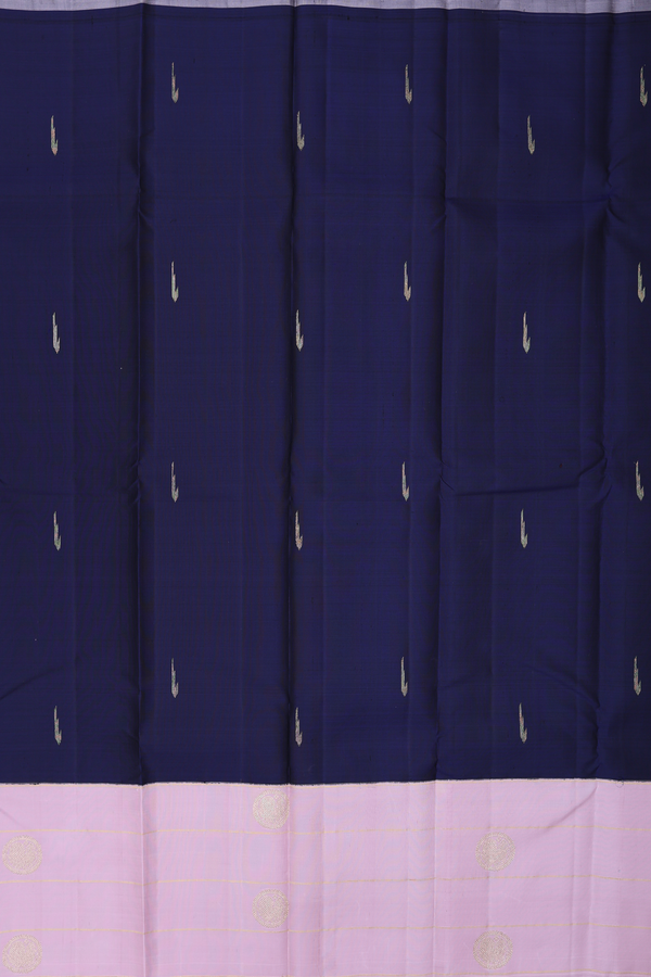 Kanchipuram Silk Saree In Navy Blue With Malli Moggu Buttas