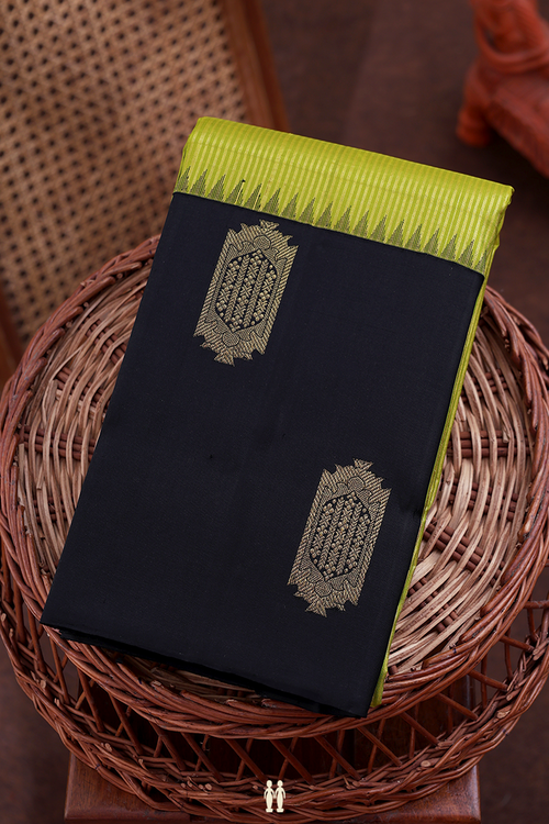 Kanchipuram Silk Saree In Pear Green With Stripes Design