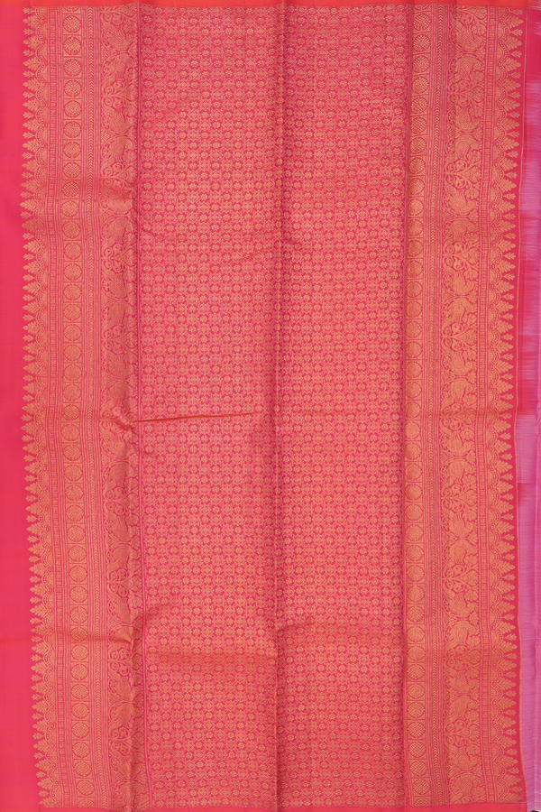 Kanchipuram Silk Saree In White Along Stripes With Buttas