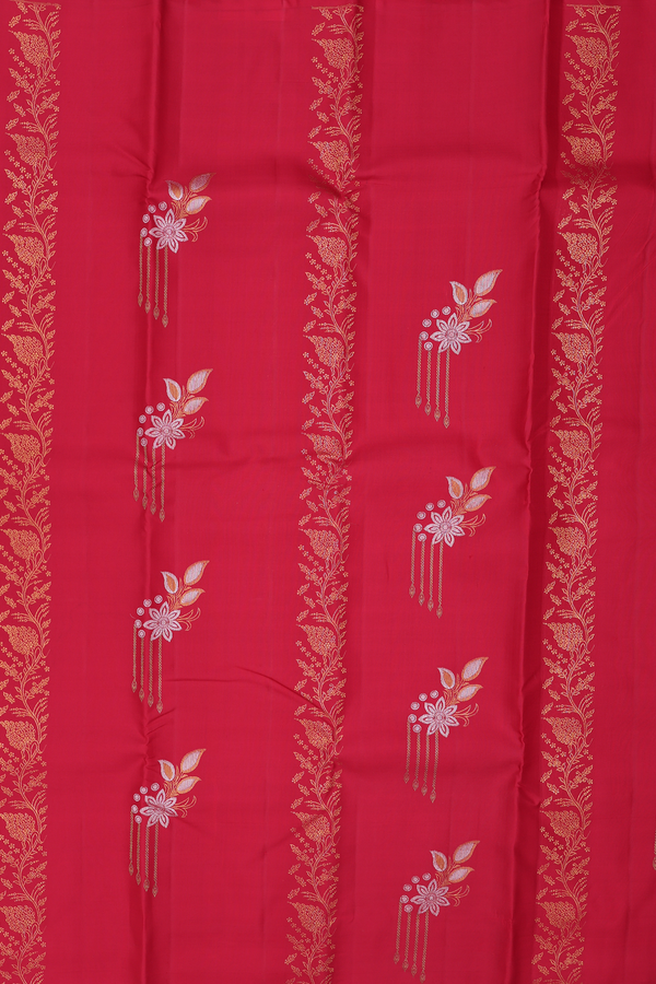 Kanchipuram Silk Saree In Crimson Red With Floral Design