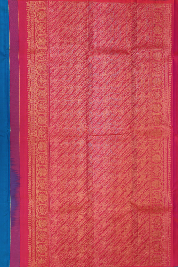 Kanchipuram Silk Saree In Blue With Floral Design