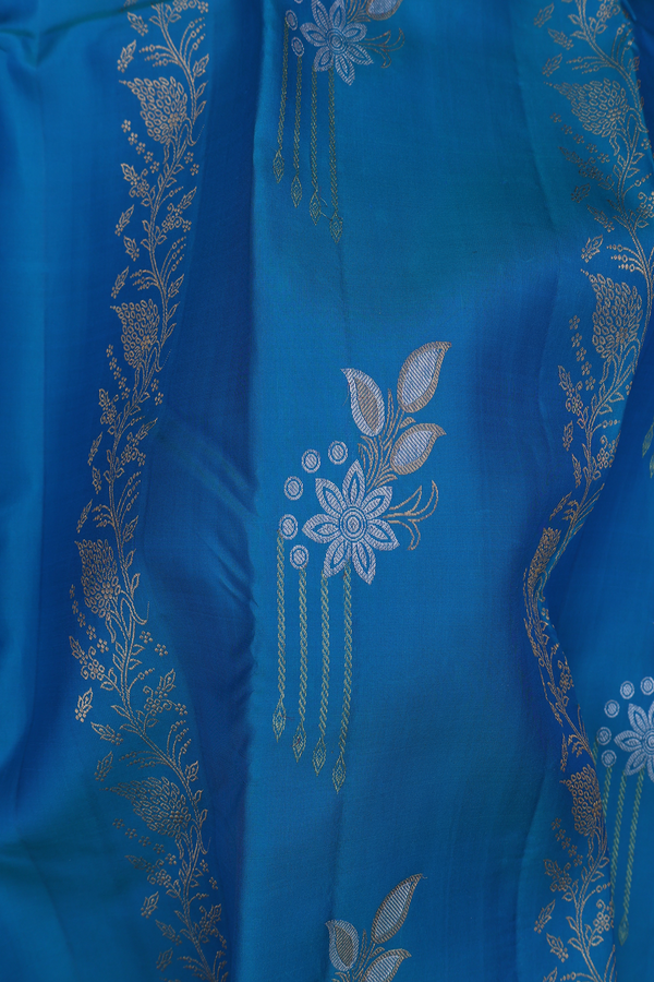 Kanchipuram Silk Saree In Blue With Floral Design