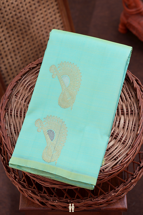Kanchipuram Silk Saree In Mint Green With Zari Motifs