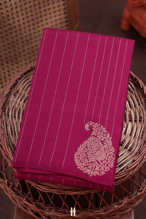 Kanchipuram Silk Saree In Berry Purple With Stripes Design