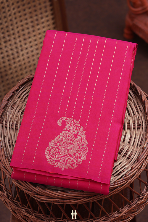 Kanchipuram Silk Saree In Dark Pink With Stripes Design