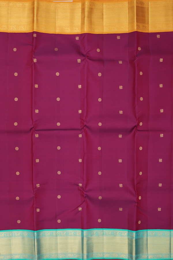Kanchipuram Silk Saree In Burgundy Red With Peacock Buttas