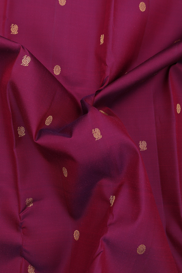 Kanchipuram Silk Saree In Burgundy Red With Peacock Buttas