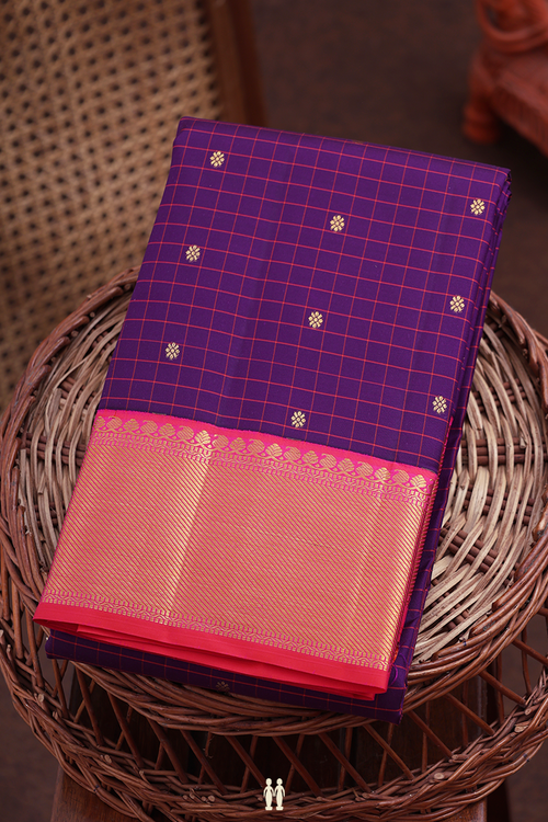 Kanchipuram Silk Saree In Purple With Checks Design