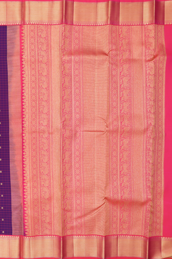 Kanchipuram Silk Saree In Purple With Checks Design