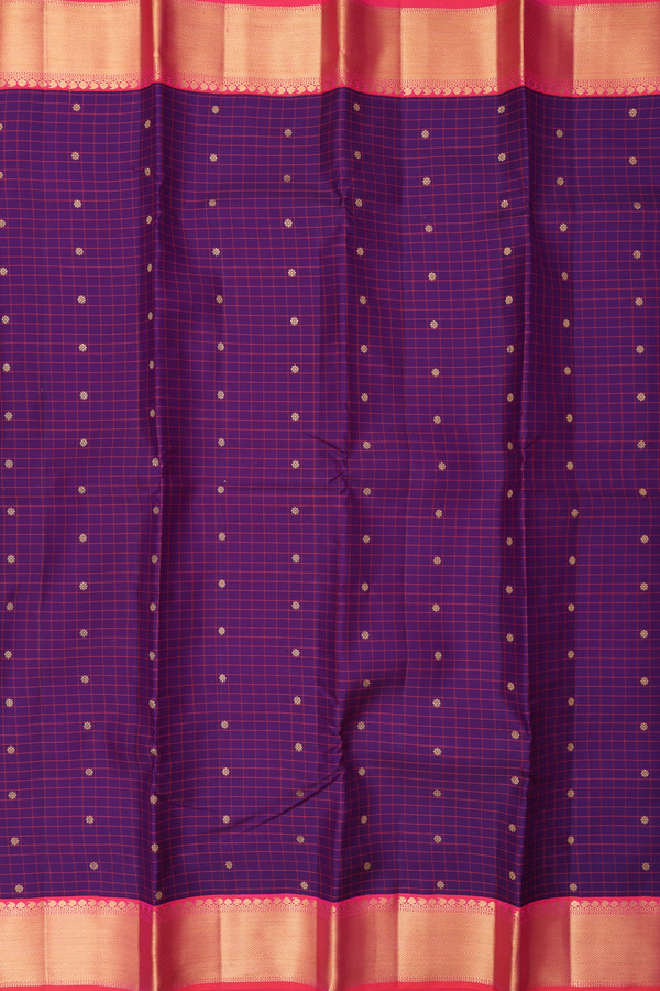 Kanchipuram Silk Saree In Purple With Checks Design