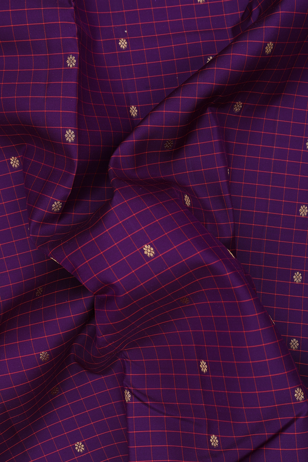 Kanchipuram Silk Saree In Purple With Checks Design