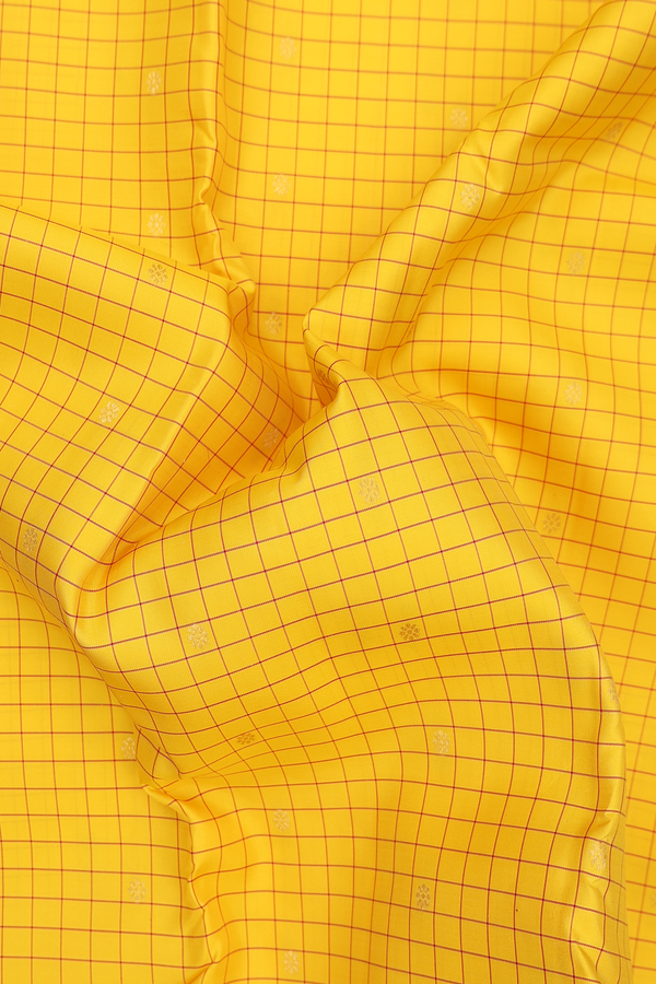 Kanchipuram Silk Saree In Bright Yellow With Checks Design
