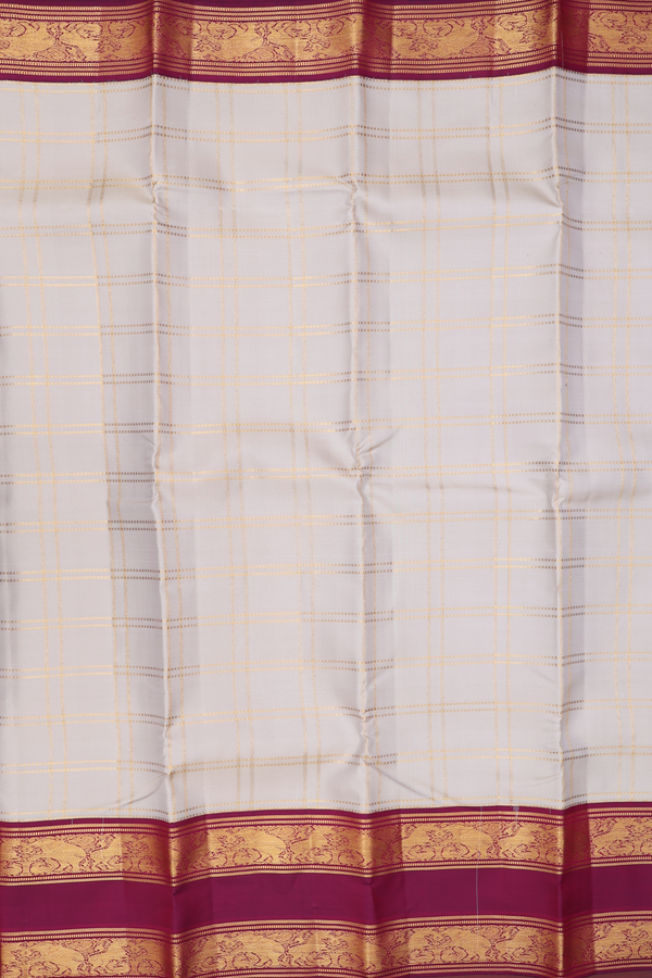 Kanchipuram Silk Saree In Cream Color With Checks Design