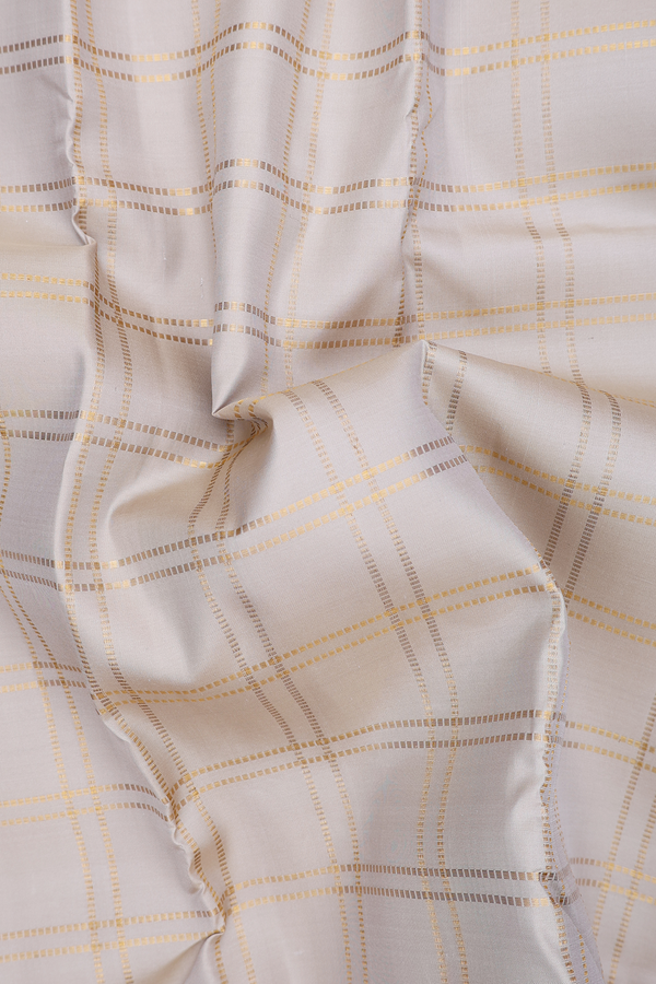 Kanchipuram Silk Saree In Cream Color With Checks Design