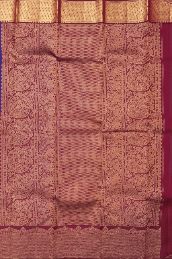 Kanchipuram Silk Saree In Royal Blue With Floral Buttas