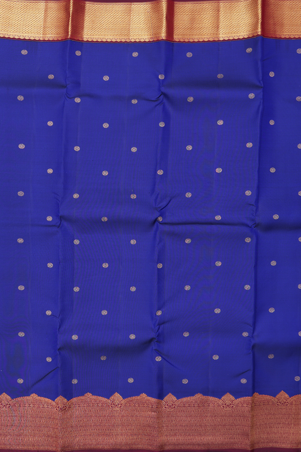 Kanchipuram Silk Saree In Royal Blue With Floral Buttas