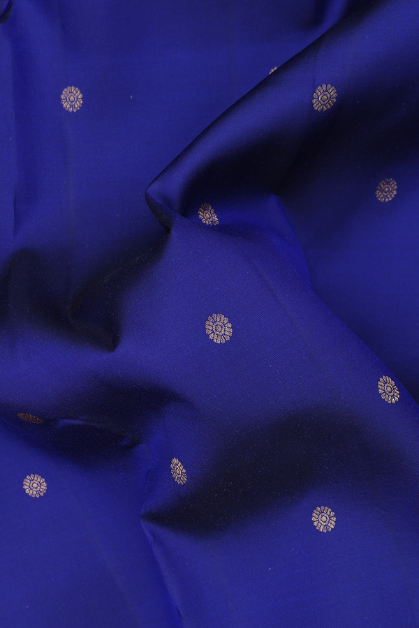 Kanchipuram Silk Saree In Royal Blue With Floral Buttas