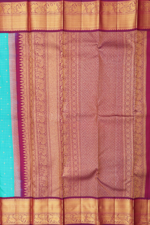 Kanchipuram Silk Saree In Aqua Green With Checks Design