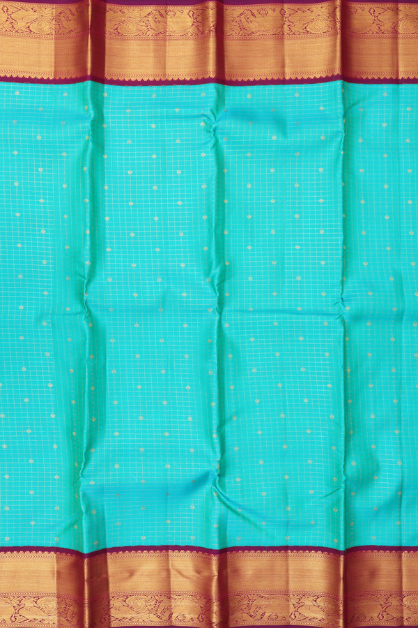 Kanchipuram Silk Saree In Aqua Green With Checks Design