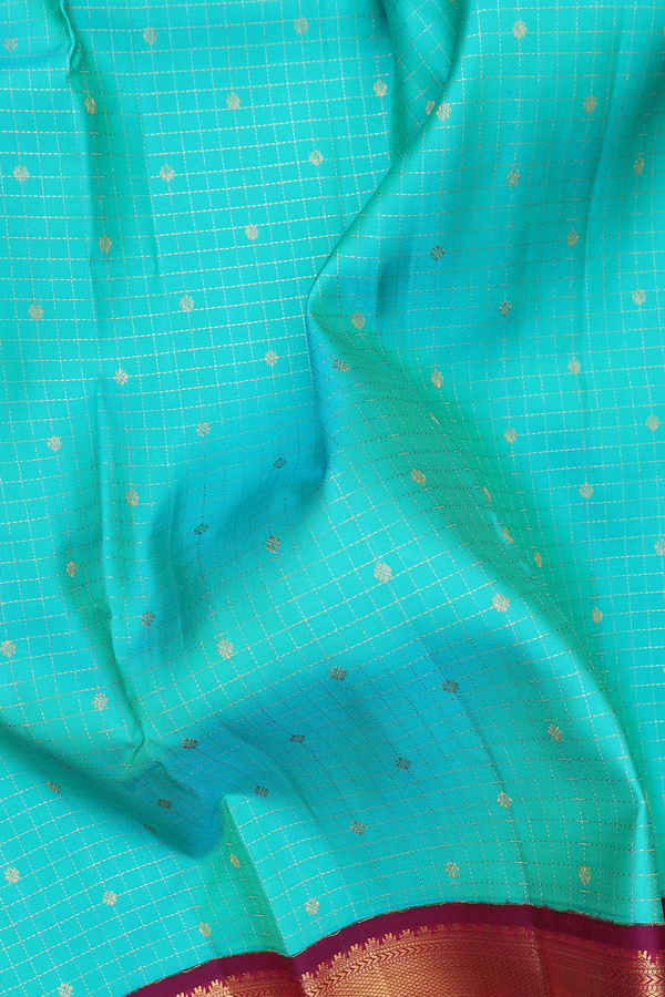Kanchipuram Silk Saree In Aqua Green With Checks Design
