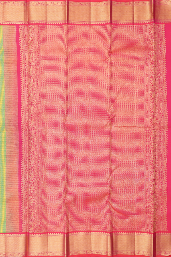 Kanchipuram Silk Saree Green And Yellow With Checks Design
