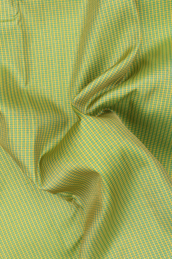 Kanchipuram Silk Saree Green And Yellow With Checks Design