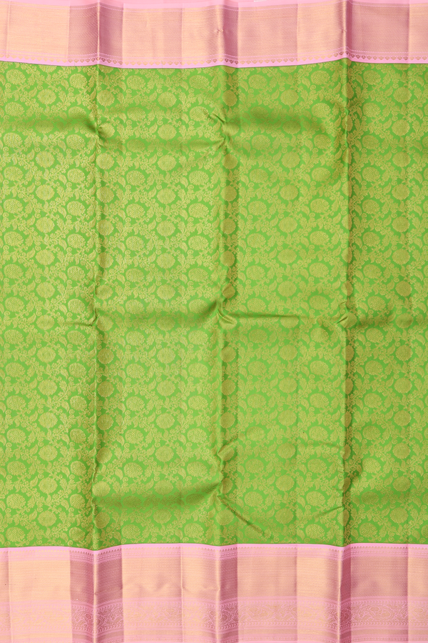 Kanchipuram Silk Saree In Green With Floral Design