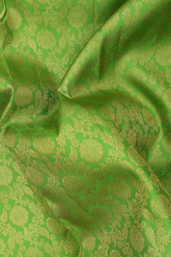 Kanchipuram Silk Saree In Green With Floral Design