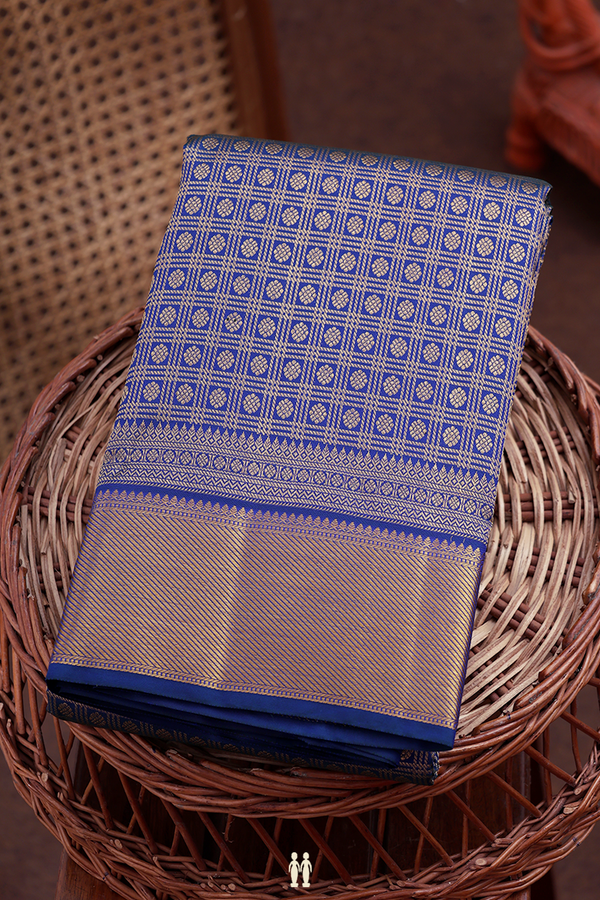 Kanchipuram Silk Saree In Cobalt Blue With Brocade Design