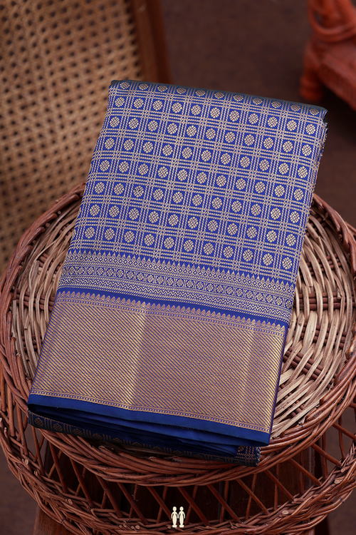 Kanchipuram Silk Saree In Cobalt Blue With Brocade Design