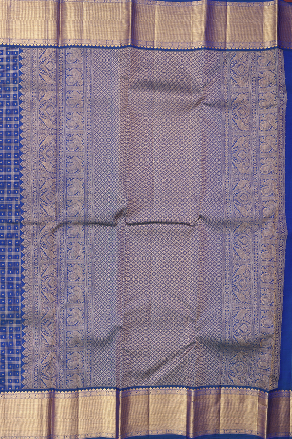 Kanchipuram Silk Saree In Cobalt Blue With Checks Design