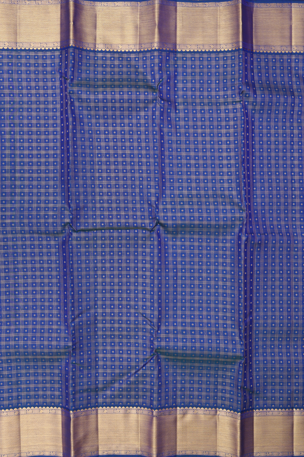 Kanchipuram Silk Saree In Cobalt Blue With Checks Design